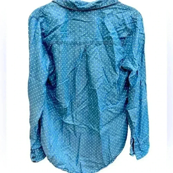 Tinsel Chambray Blue Polka Dot Button Down Shirt S C7 - Picture 3 of 5